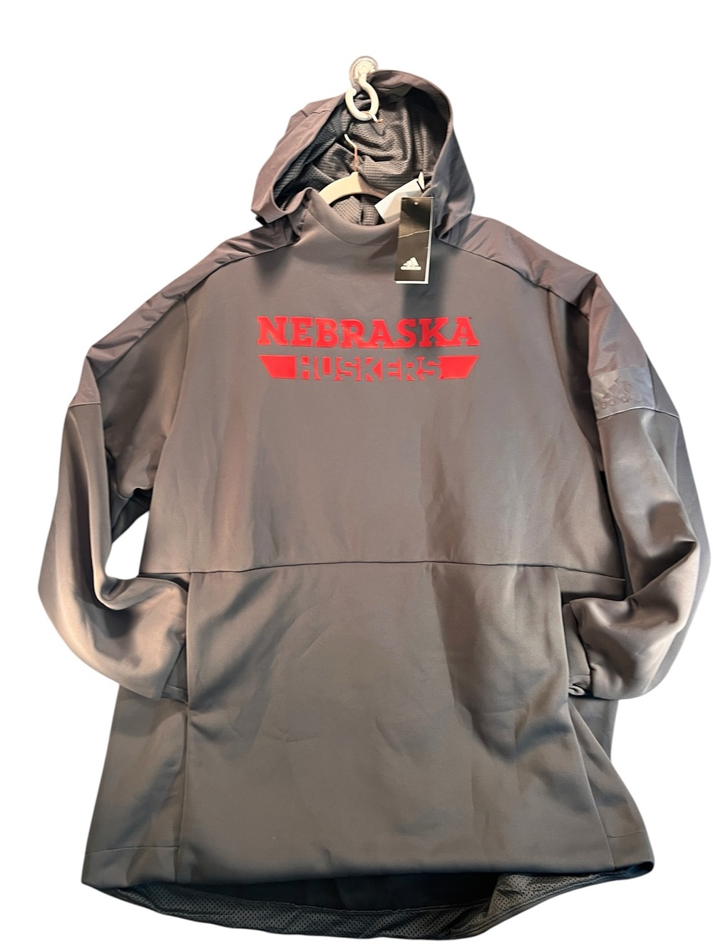 adidas Nebraska Huskers Gray Hoodie with Red Logo